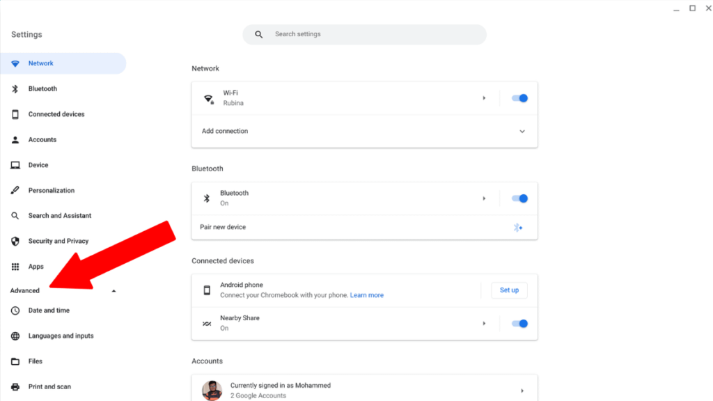 Setelan lanjutan Chrome OS