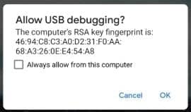 Permintaan debug USB Android
