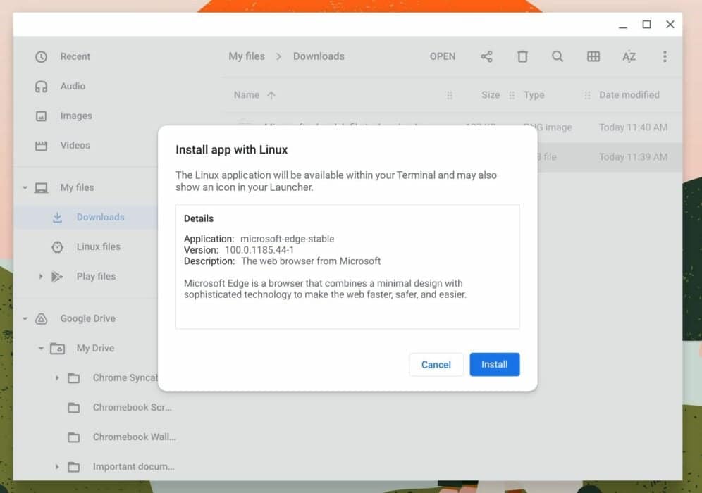 Instal file deb Microsoft Edge: Instal Edge di Chromebook