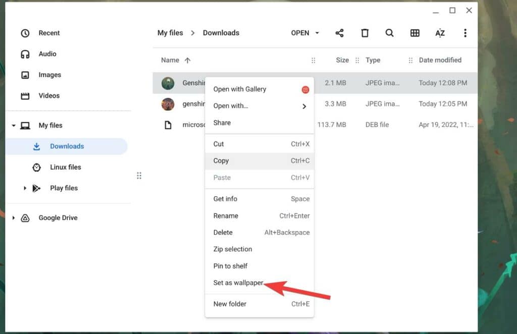 Tetapkan sebagai wallpaper dari aplikasi file