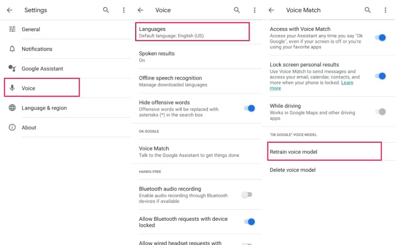 Latih ulang Google Voice