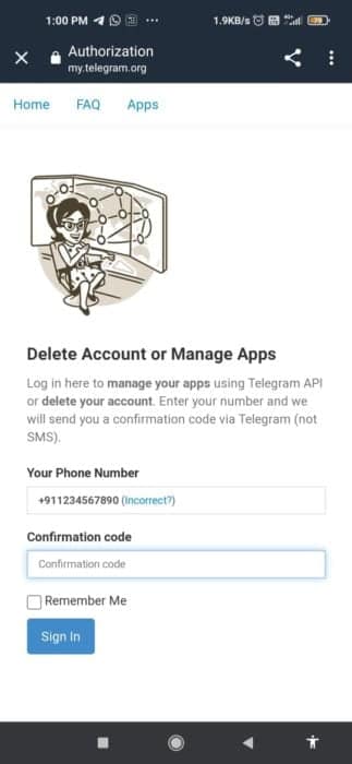 kode konfirmasi telegram