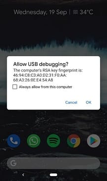 Proses debug USB Android