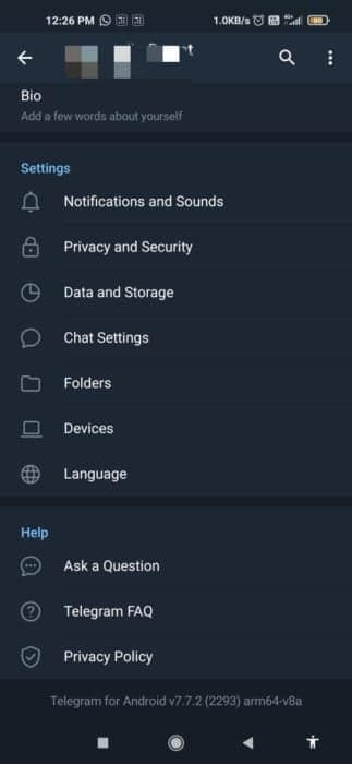 menu konfigurasi telegram